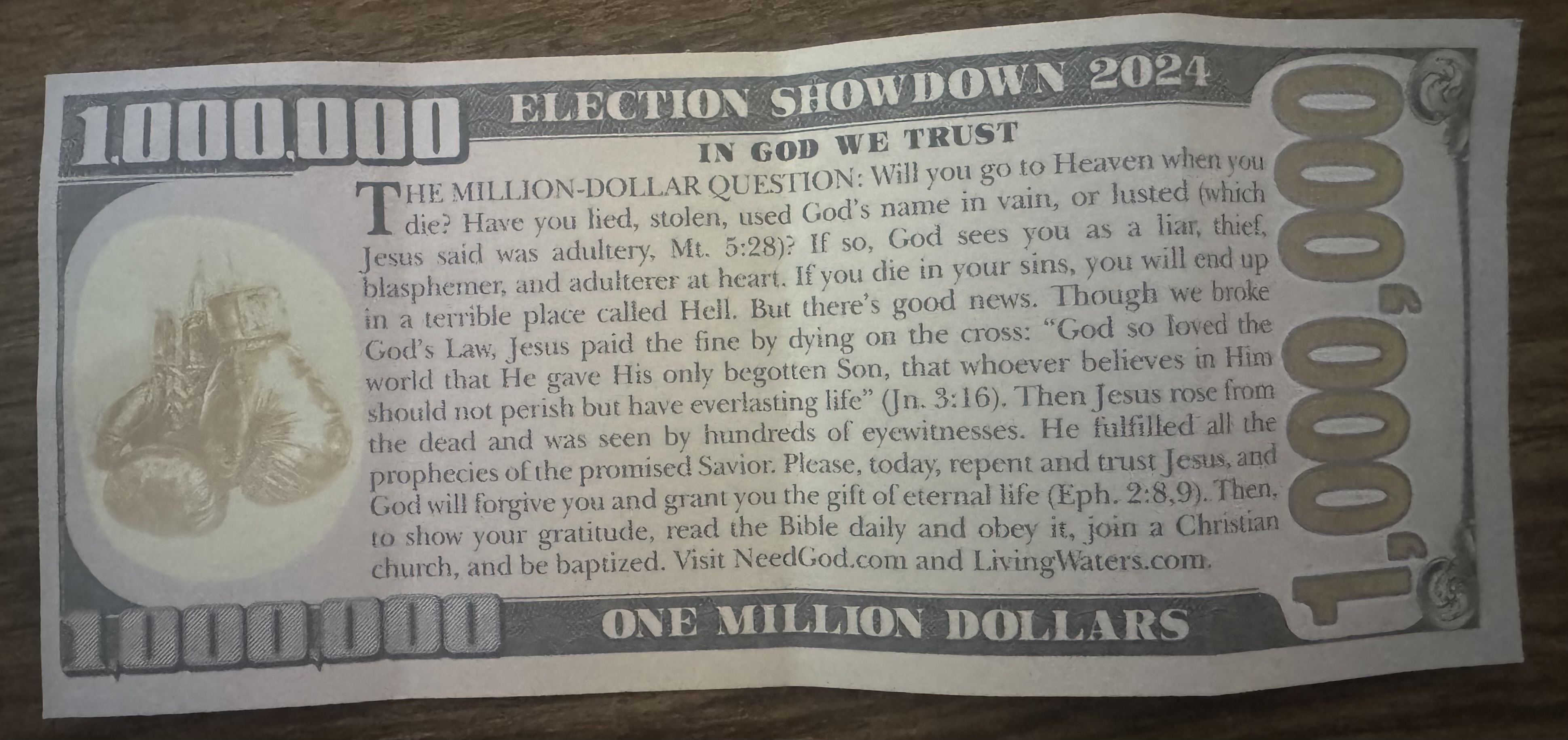 $1,000,000 Bill (back) by: livingwaters.com